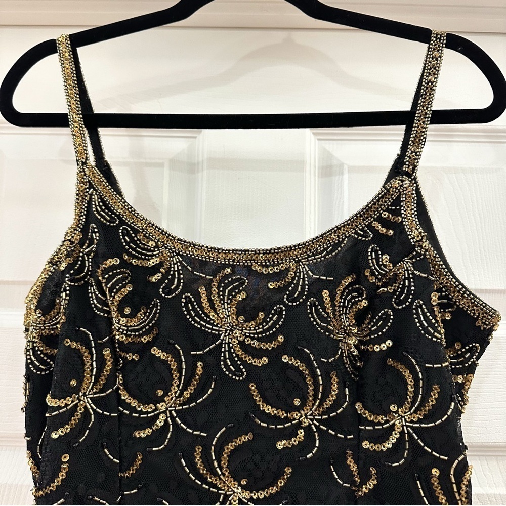 Vintage Morningside Designer Collection sleeveless Sequin Mini dress Black Gold - Picture 4 of 7